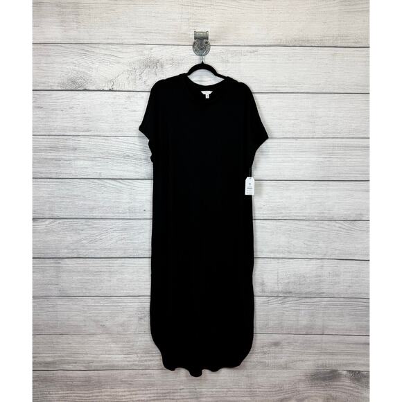 Time & Tru Plus Size Black Short Sleeve Ribbed Slit Side Maxi Dress Size XXL - Picture 1 of 8